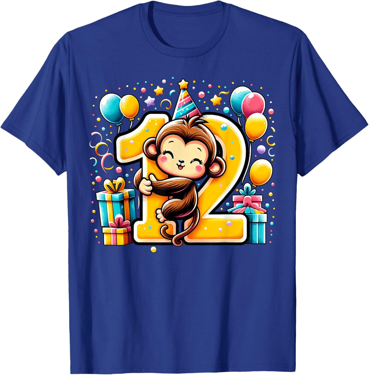 Monkey 12th birthday boy girl 12 years old twelfth Monkey T-Shirt - T-Shirt | Royal