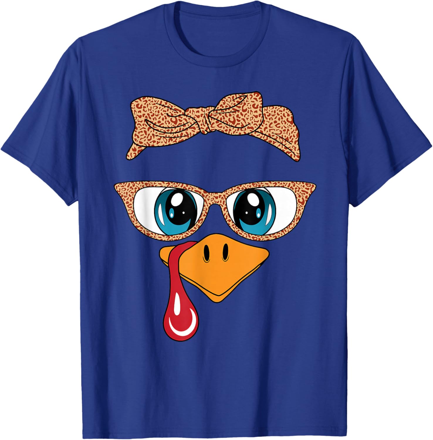 Women Turkey Face Leopard Glasses Funny Thanksgiving Women T-Shirt - T-Shirt | Royal