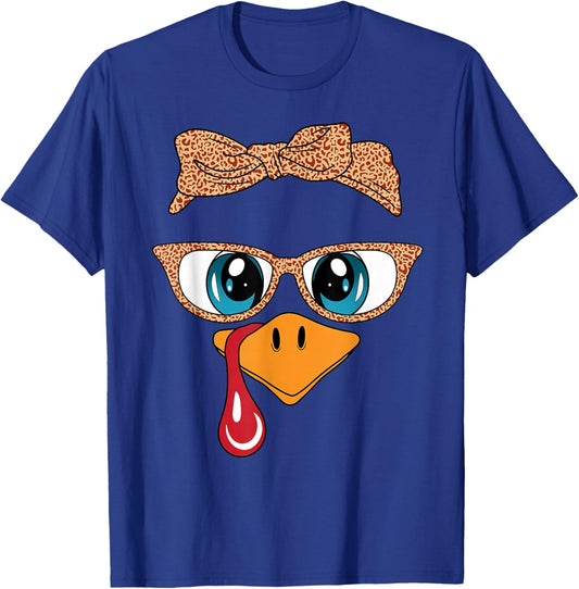 Women Turkey Face Leopard Glasses Funny Thanksgiving Women T-Shirt - T-Shirt | Royal