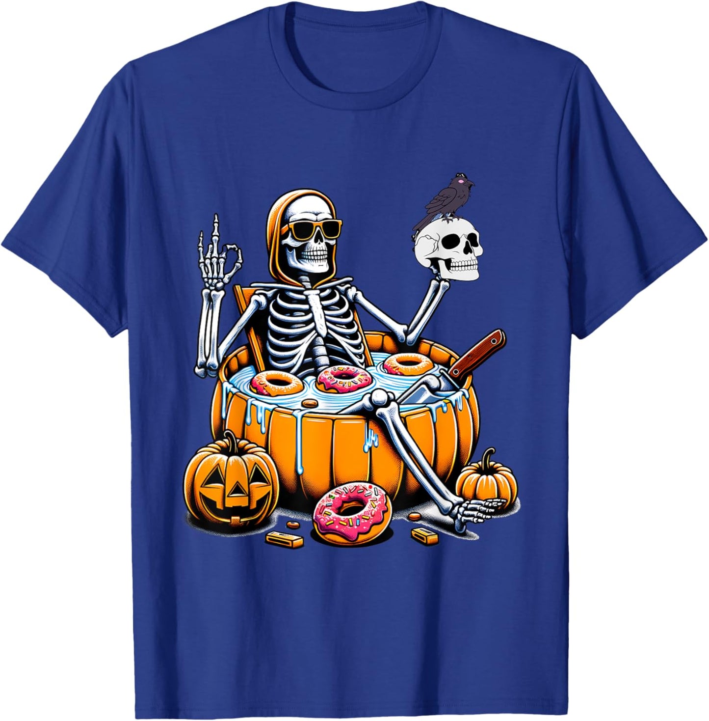 Halloween Just Chillin Skeleton Summerween Donut Women Men T-Shirt - T-Shirt | Royal