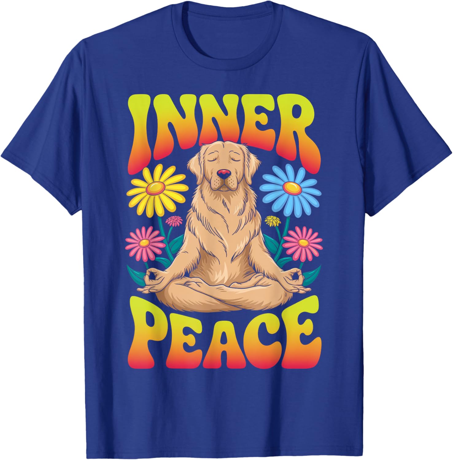 Golden Retriever Funny Dog Meditation Yoga Floral T-Shirt - T-Shirt | Royal