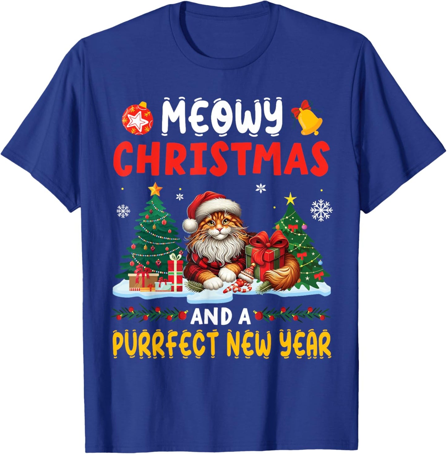 MAINE COON On Snow Meowy Christmas And A Purrfect New Year T-Shirt - T-Shirt | Royal