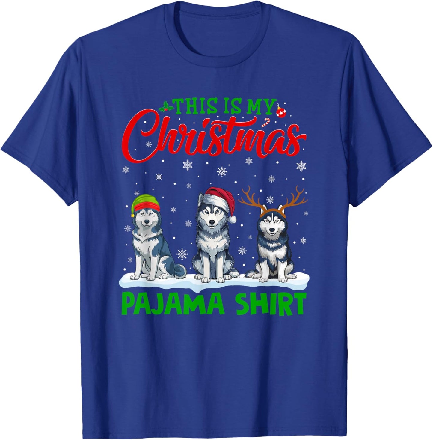 Xmas Santa Hat Reindeer Siberian Husky Dog Christmas Pajama T-Shirt - T-Shirt | Royal
