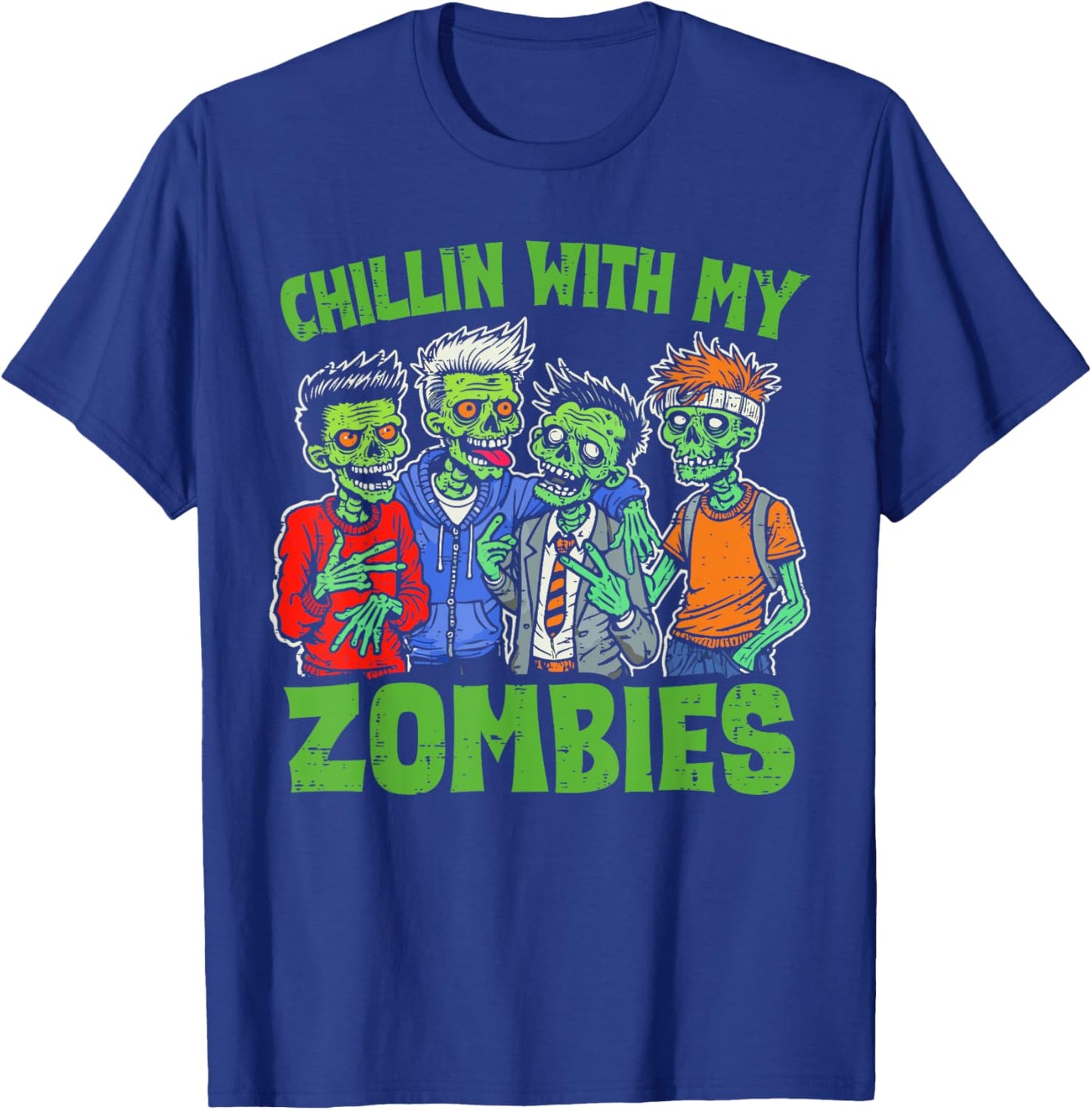 Chillin With My Zombies Halloween Funny Zombie Kids Boys T-Shirt - T-Shirt | Royal
