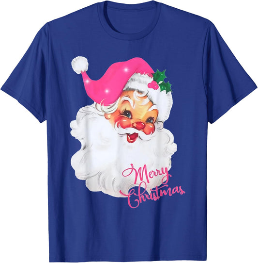 Vintage Pink Santa Claus Merry Christmas Pajamas Xmas Women T-Shirt - T-Shirt | Royal