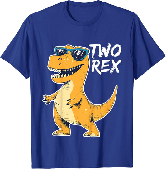 Two Rex 2nd Birthday Gifts Second Dinosaur Boy 2 Years Old T-Shirt - T-Shirt | Royal