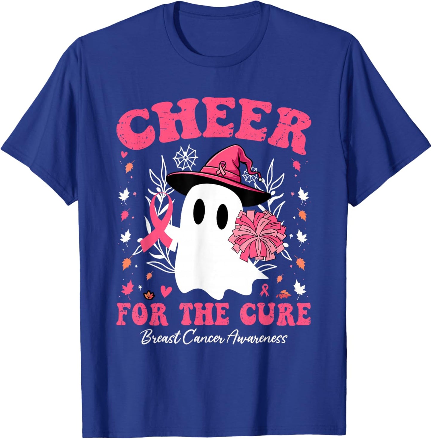 Cheer for the Cure Breast Cancer Awareness Halloween Ghost T-Shirt - T-Shirt | Royal