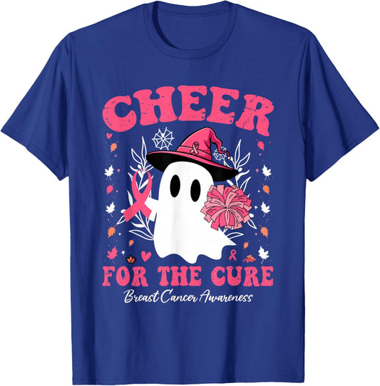 Cheer for the Cure Breast Cancer Awareness Halloween Ghost T-Shirt - T-Shirt | Royal