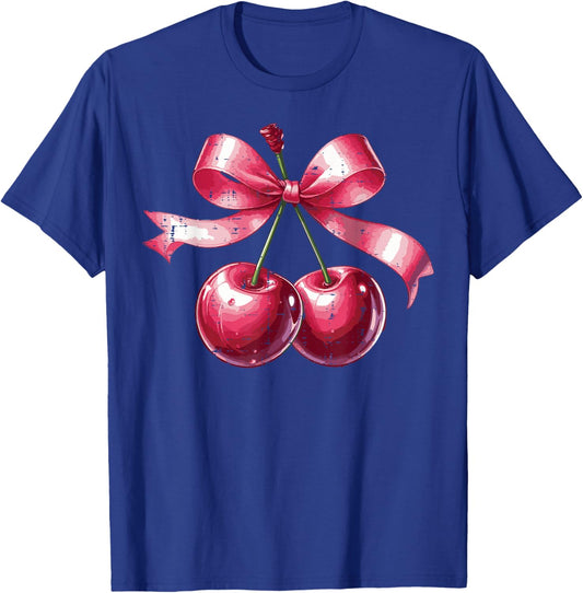 Cherry With Pink Ribbon Funny Saying Women Girls Kids Youth T-Shirt - T-Shirt | Royal