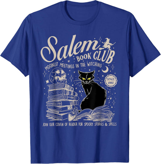 Black Cat Witch Salem Book Club Reading Halloween Book Lover Men Women Kids T-Shirt - T-Shirt | Royal