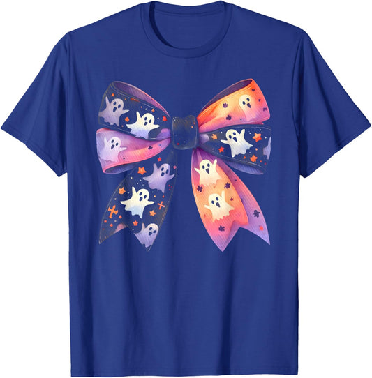 Cute Ghost Bow Coquette Halloween Spooky Season Girls T-Shirt - T-Shirt | Royal