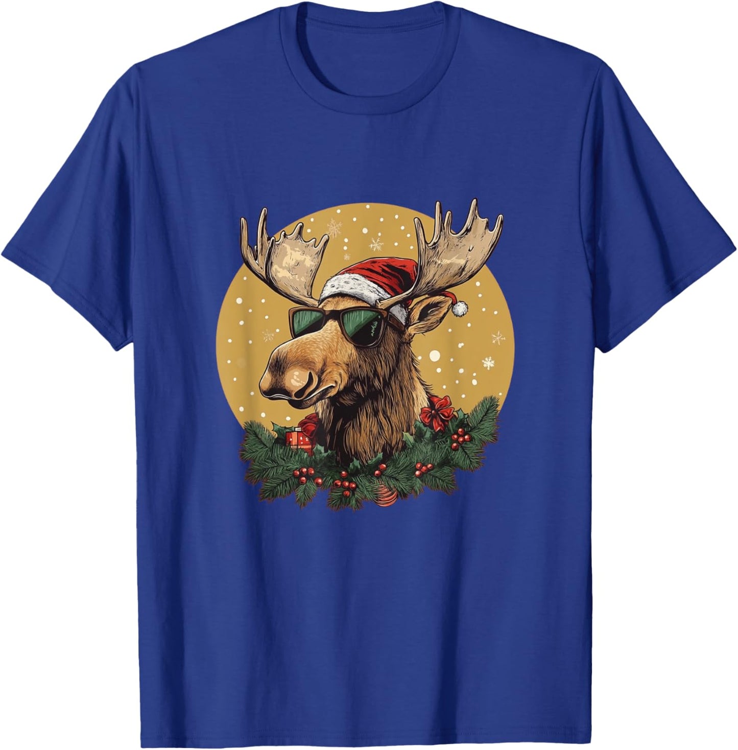 Sunglasses Christmas Moose Bringing the Holiday Vibes T-Shirt - T-Shirt | Royal