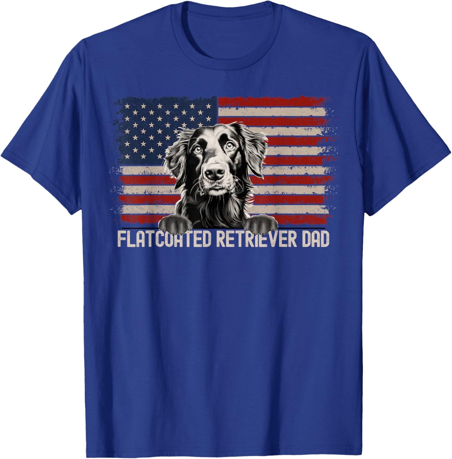 Best Dog Dad Ever American Flag - Flatcoated Retriever Dad T-Shirt - T-Shirt | Royal