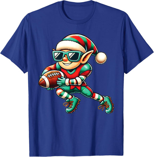 Christmas Elf Playing Football Lineman Quarterback Boys Kids T-Shirt - T-Shirt | Royal