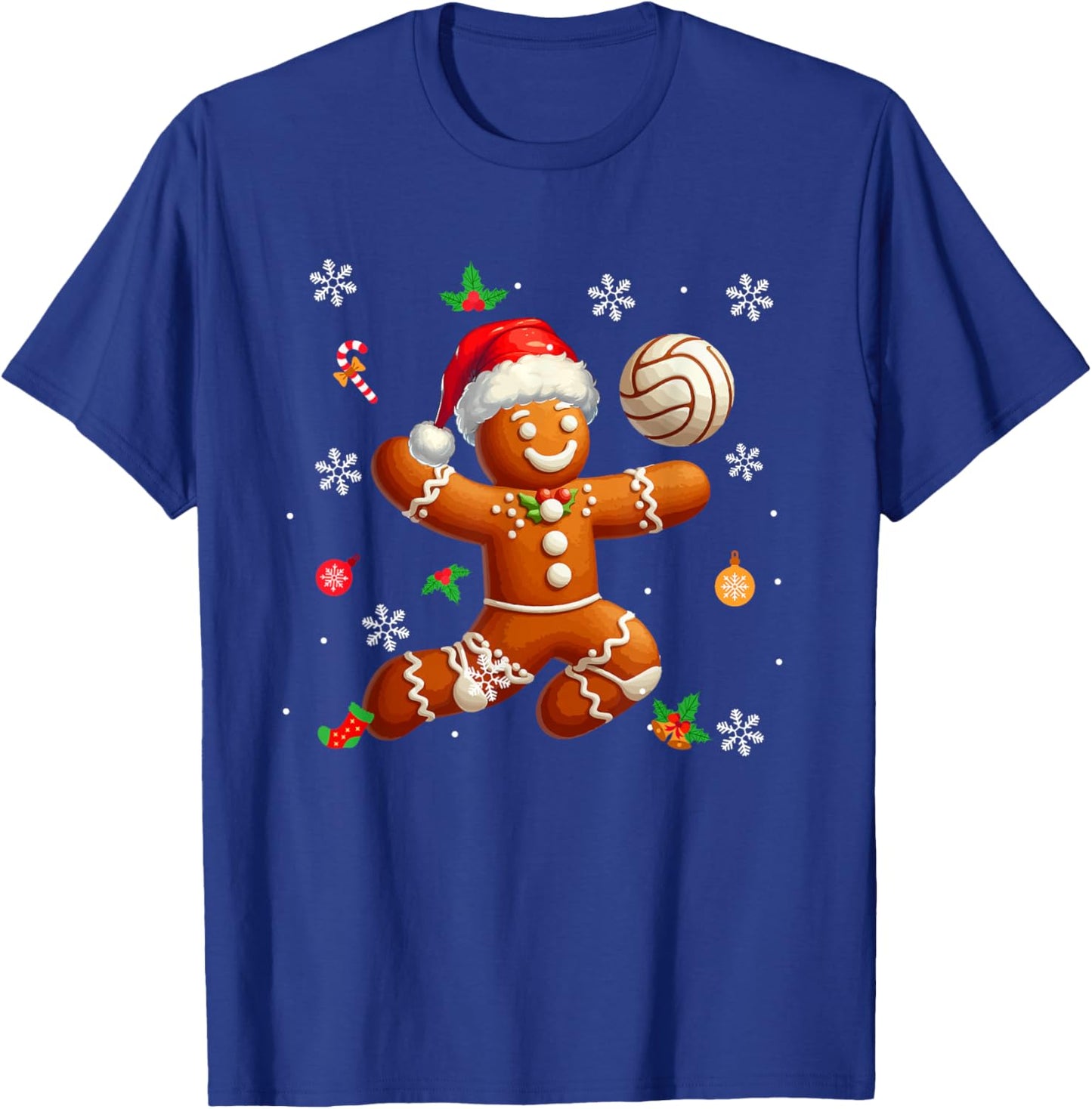 Gingerbread Playing Volleyball Christmas Player Kids Family T-Shirt - T-Shirt | Royal