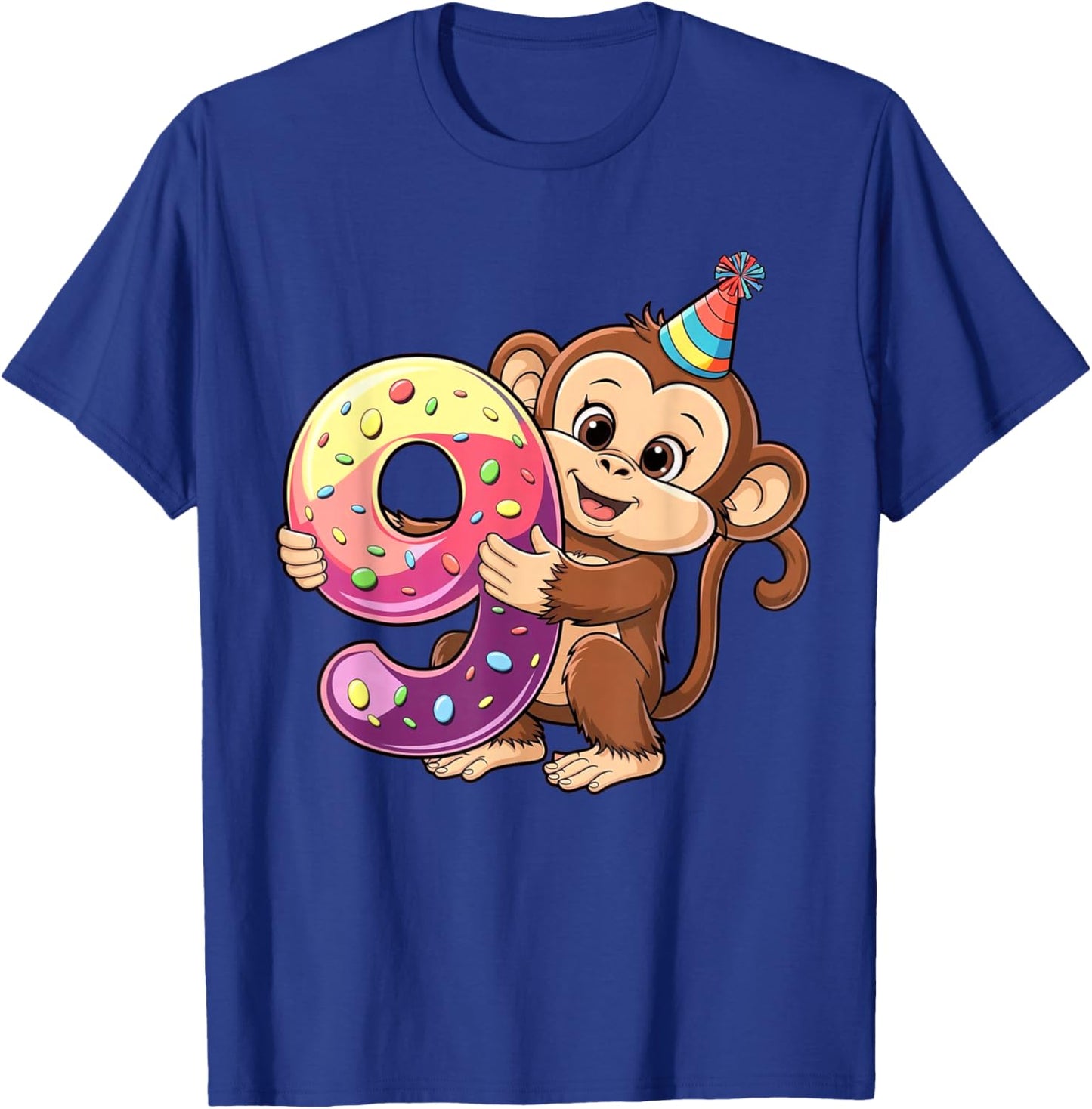 Monkey Birthday Age 9 Girl T-Shirt - T-Shirt | Royal