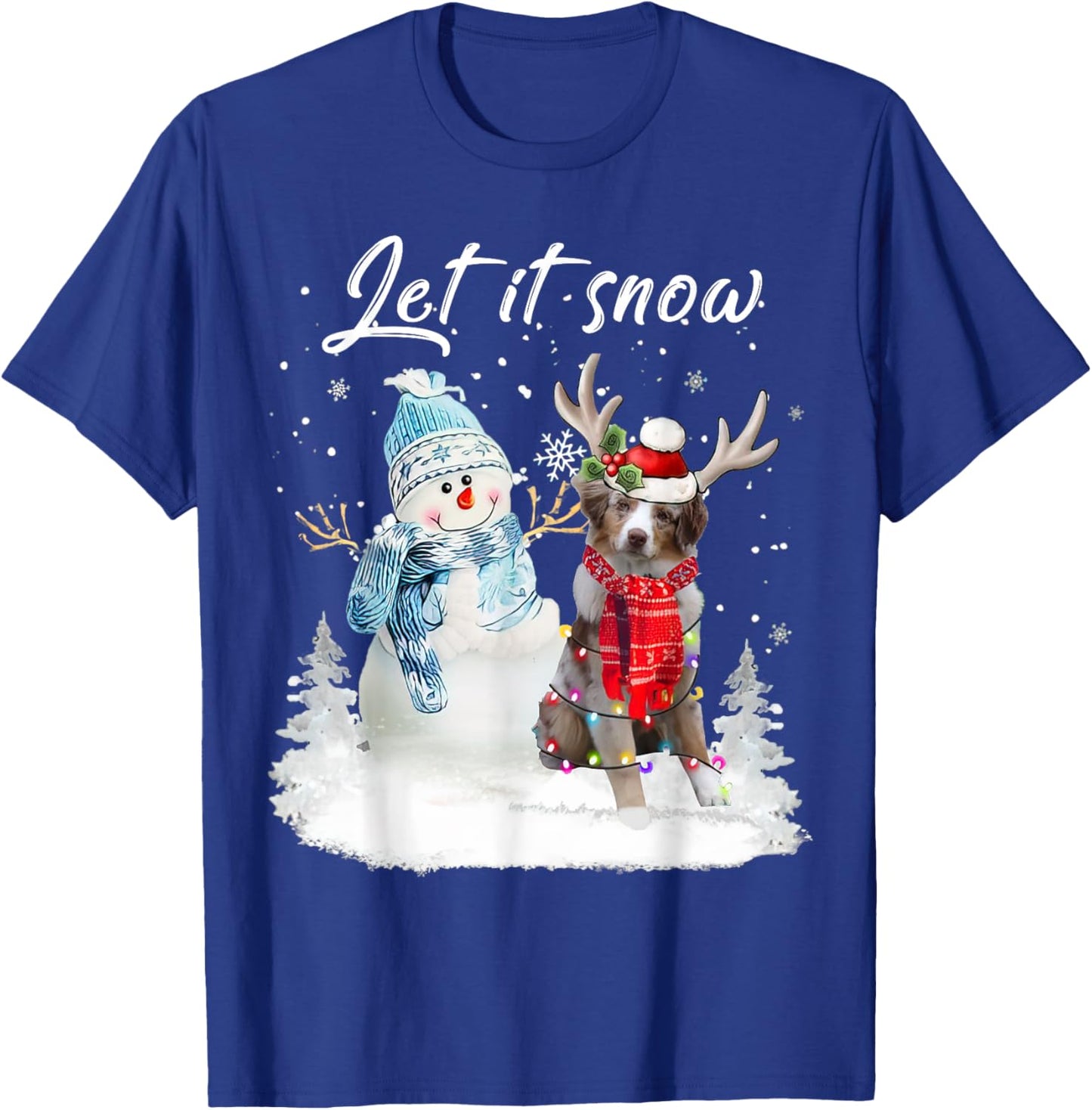 Australian Shepherd Santa Dog Christmas Snowman Xmas Pajama T-Shirt - T-Shirt | Royal