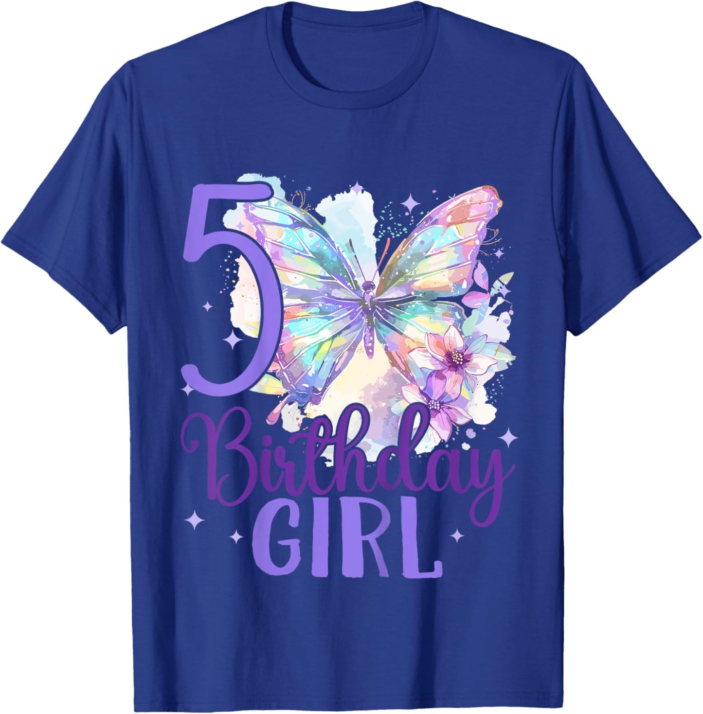 Kids 5th Birthday Butterfly 5 Years Five Finally 5 Birthday Girl T-Shirt - T-Shirt | Royal