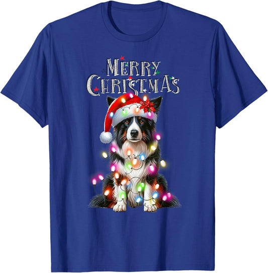 Border collie Christmas Lights Xmas dog Santa Women Kids T-Shirt - T-Shirt | Royal