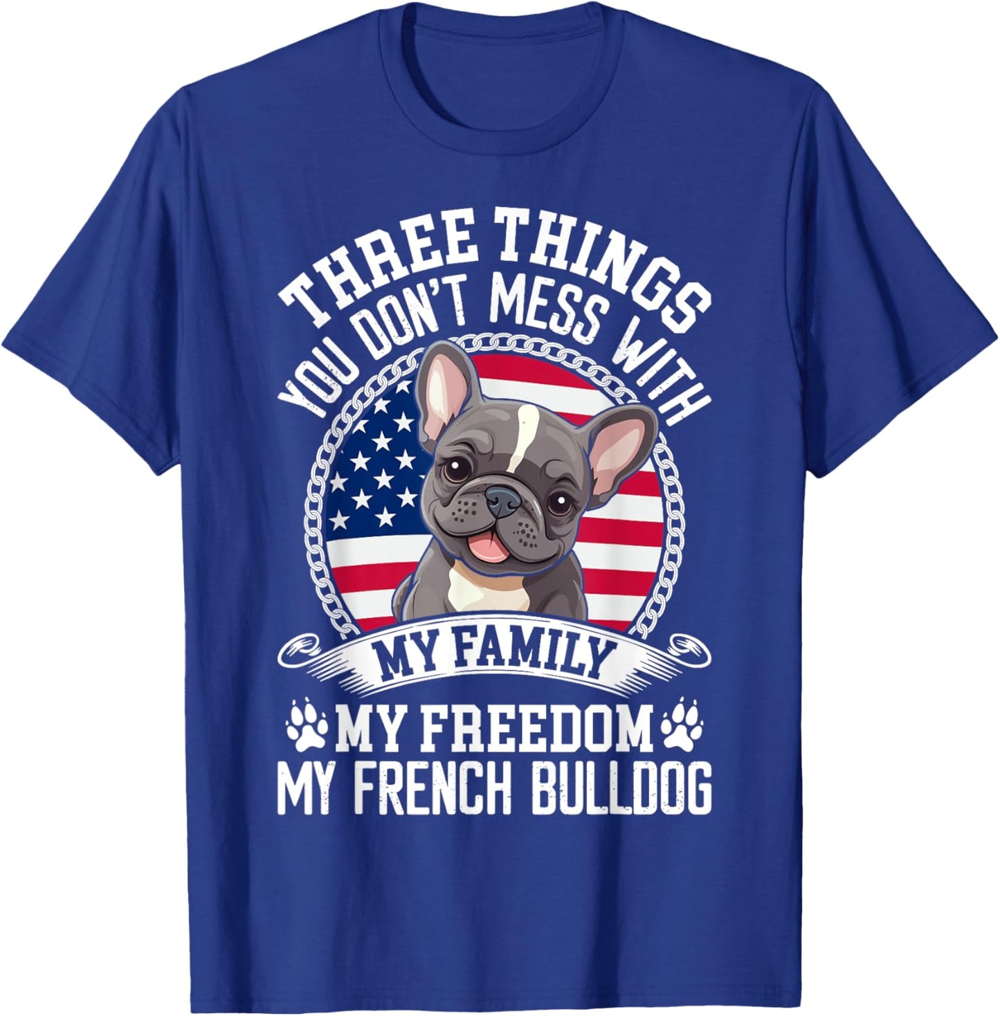 Patriotic French Bulldog American Flag Dog Paw 4th Of July Men Women Kids T-Shirt - T-Shirt | Royal