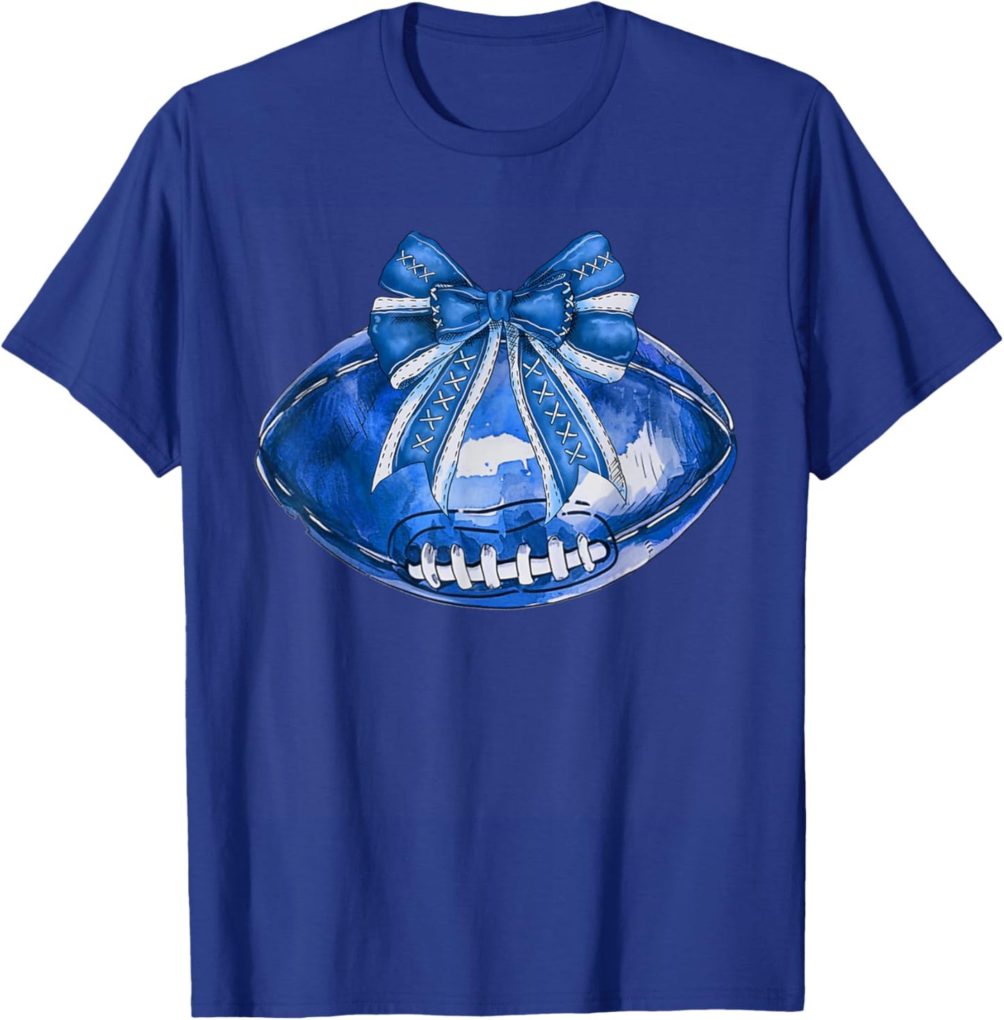 Cool Blue American Football Wearing Coquette Bow Game Day T-Shirt - T-Shirt | Royal
