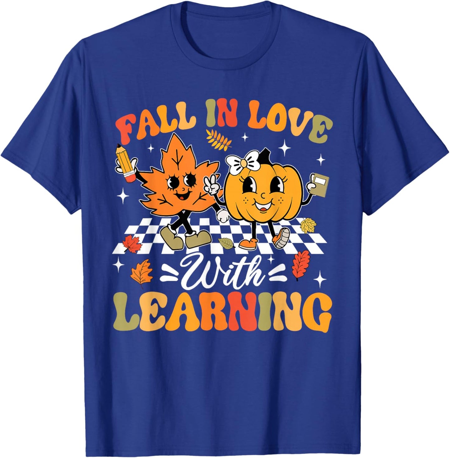 Fall In Love With Learning Fall Teacher Thanksgiving Retro T-Shirt - T-Shirt | Royal