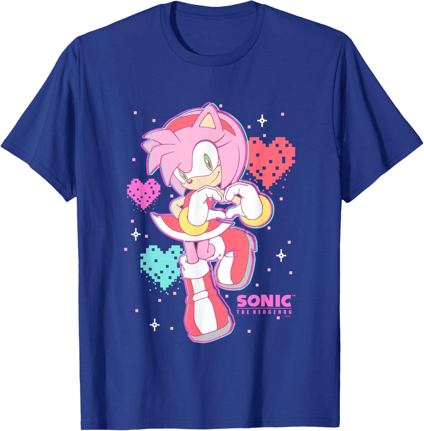 Sonic The Hedgehog Valentine's Day Cute Amy Rose Retro Logo T-Shirt - T-Shirt | Royal