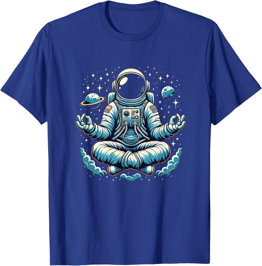 Meditating Astronaut Spaceman Astronomer Outer Space T-Shirt - T-Shirt | Royal