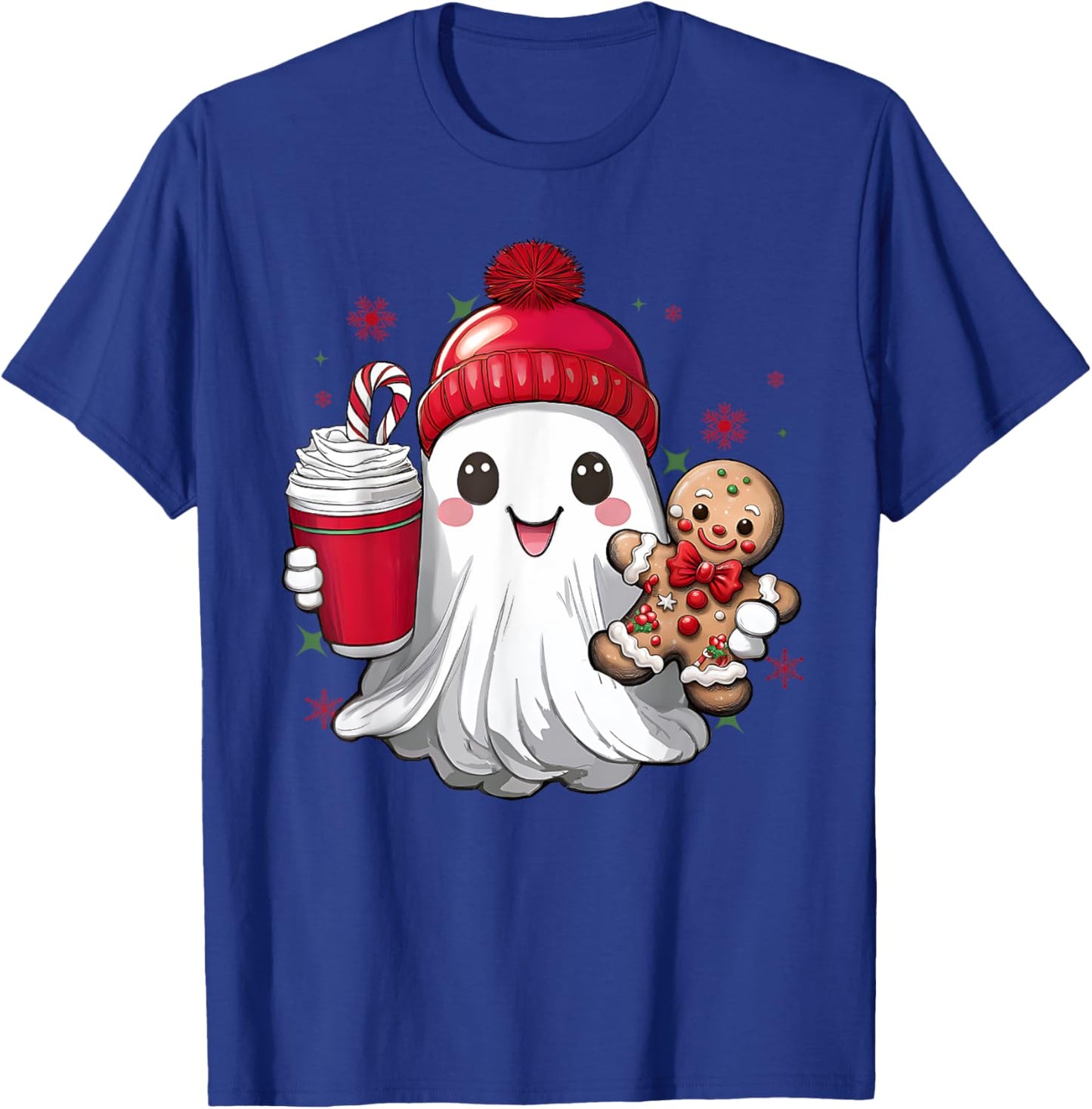 Cute Christmas Ghost Coffee Gingerbread Boojee Xmas Holiday T-Shirt - T-Shirt | Royal