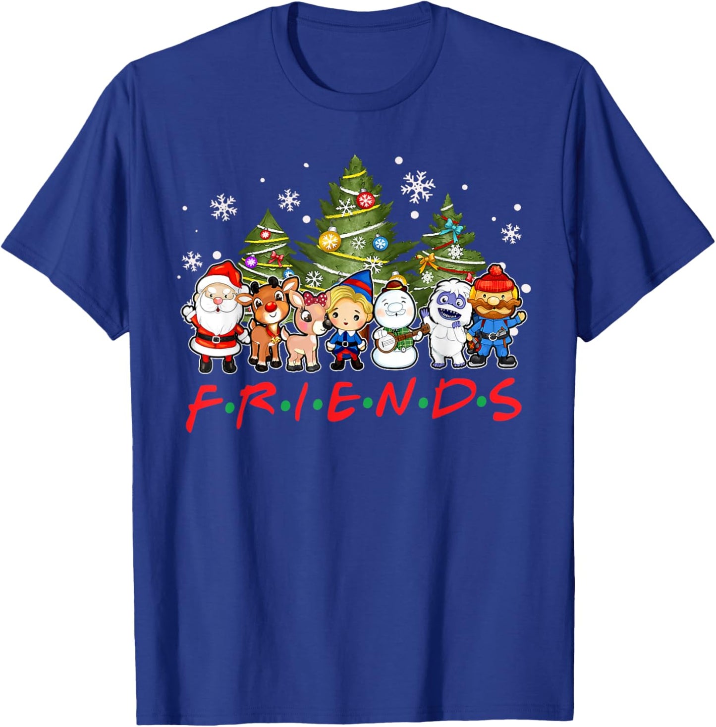 Christmas Santa Friends Rudolph Snowman Family Xmas Holiday T-Shirt - T-Shirt | Royal