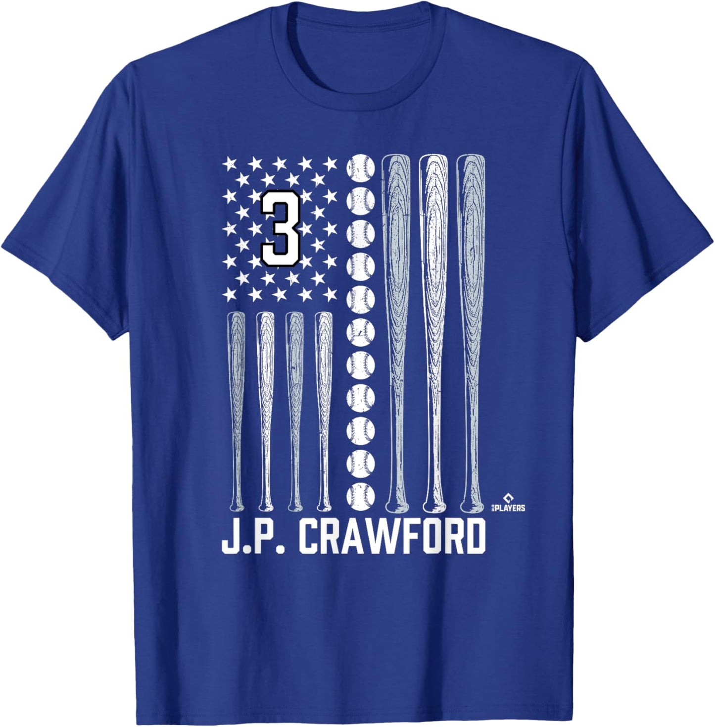Baseball American Flag J.P. Crawford Seattle Baseball MLBPA T-Shirt - T-Shirt | Royal