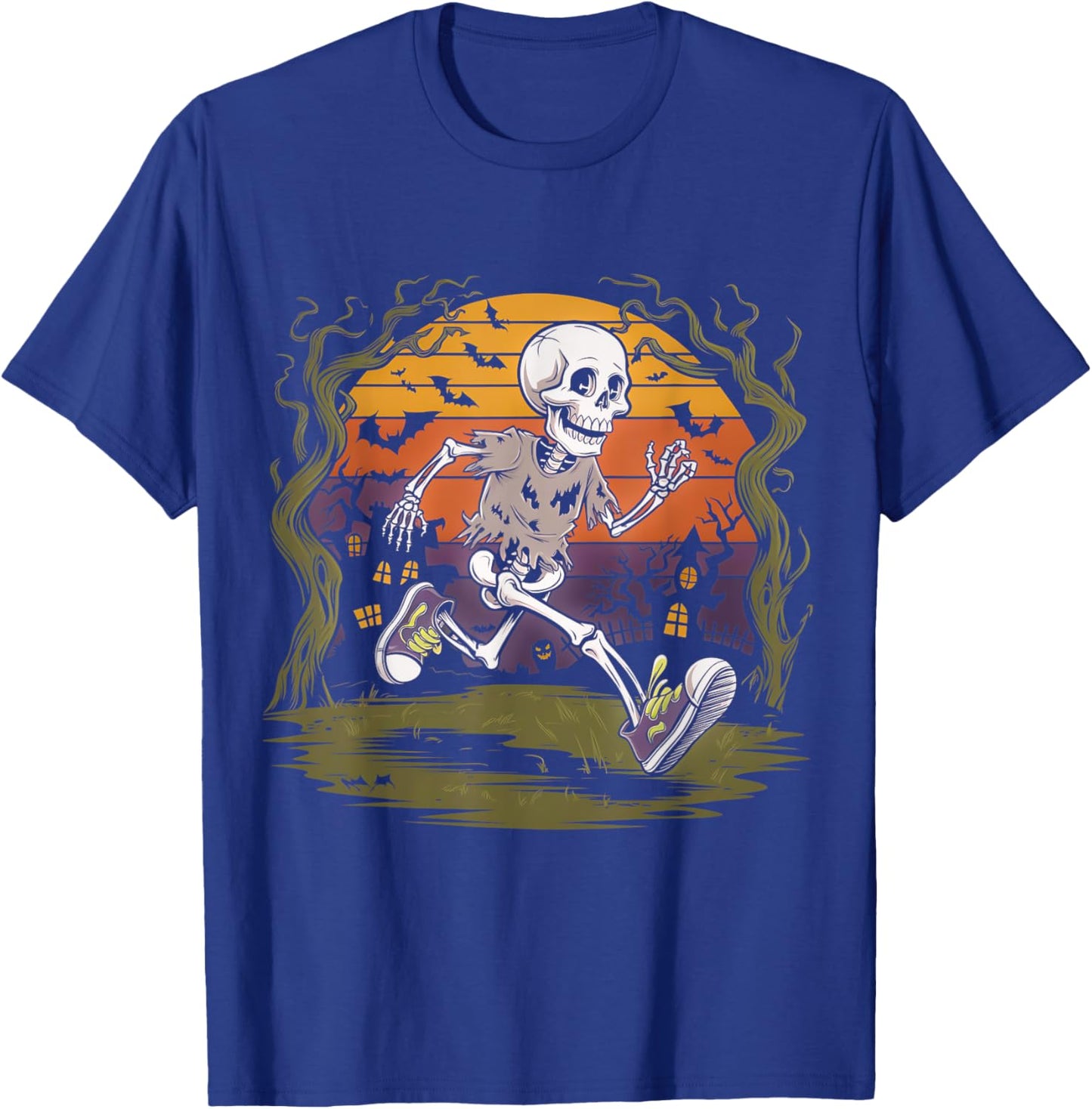 Skeleton Running Halloween Party Spooky Fun T-Shirt - T-Shirt | Royal