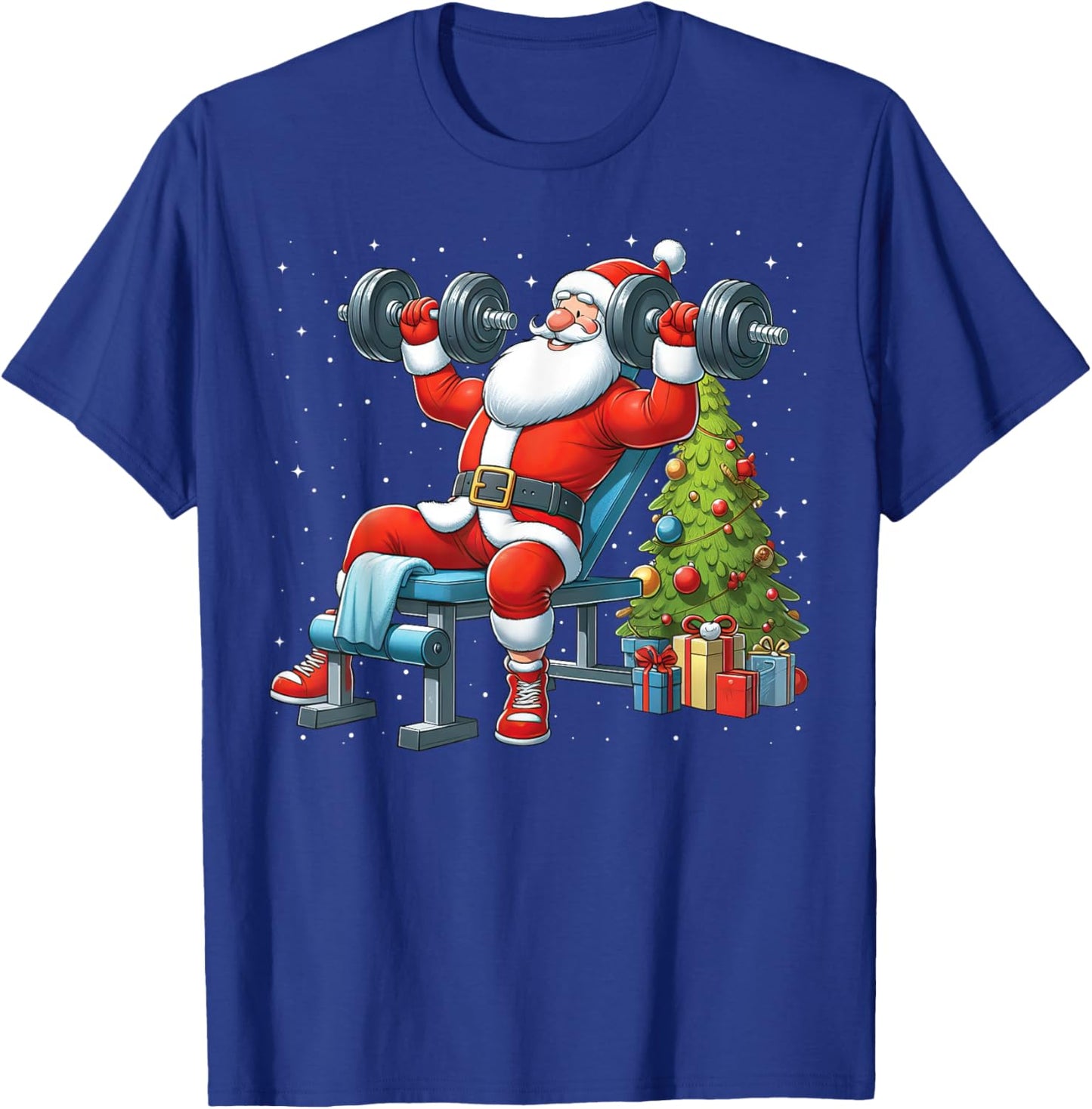 Santa Weightlifting Gym Workout Fitness Christmas Tree Xmas T-Shirt - T-Shirt | Royal