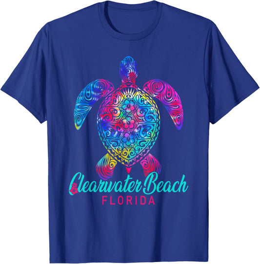 Clearwater Beach Florida Tribal Tie Dye Sea Turtle T-Shirt - T-Shirt | Royal