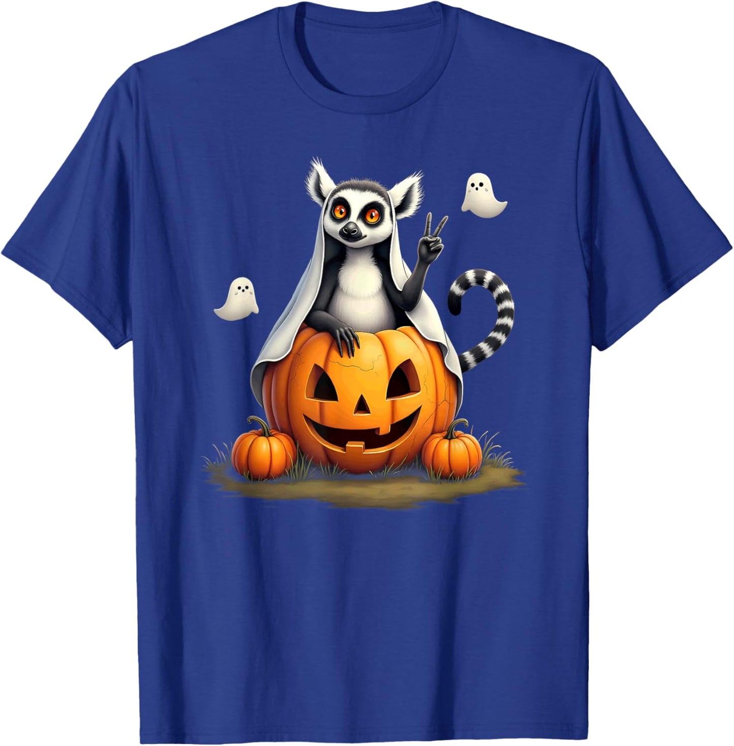 Pumpkin Boo Ghost Lemur Halloween Costume T-Shirt - T-Shirt | Royal