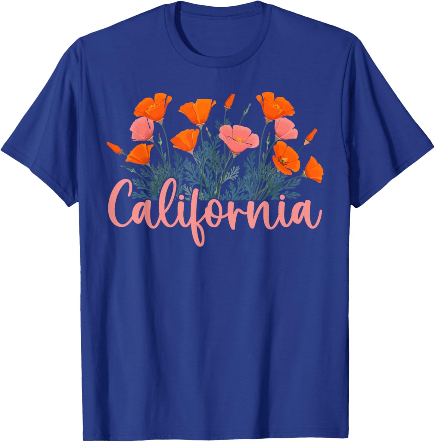 Row of California Poppies American State Poppy Flower T-Shirt - T-Shirt | Royal
