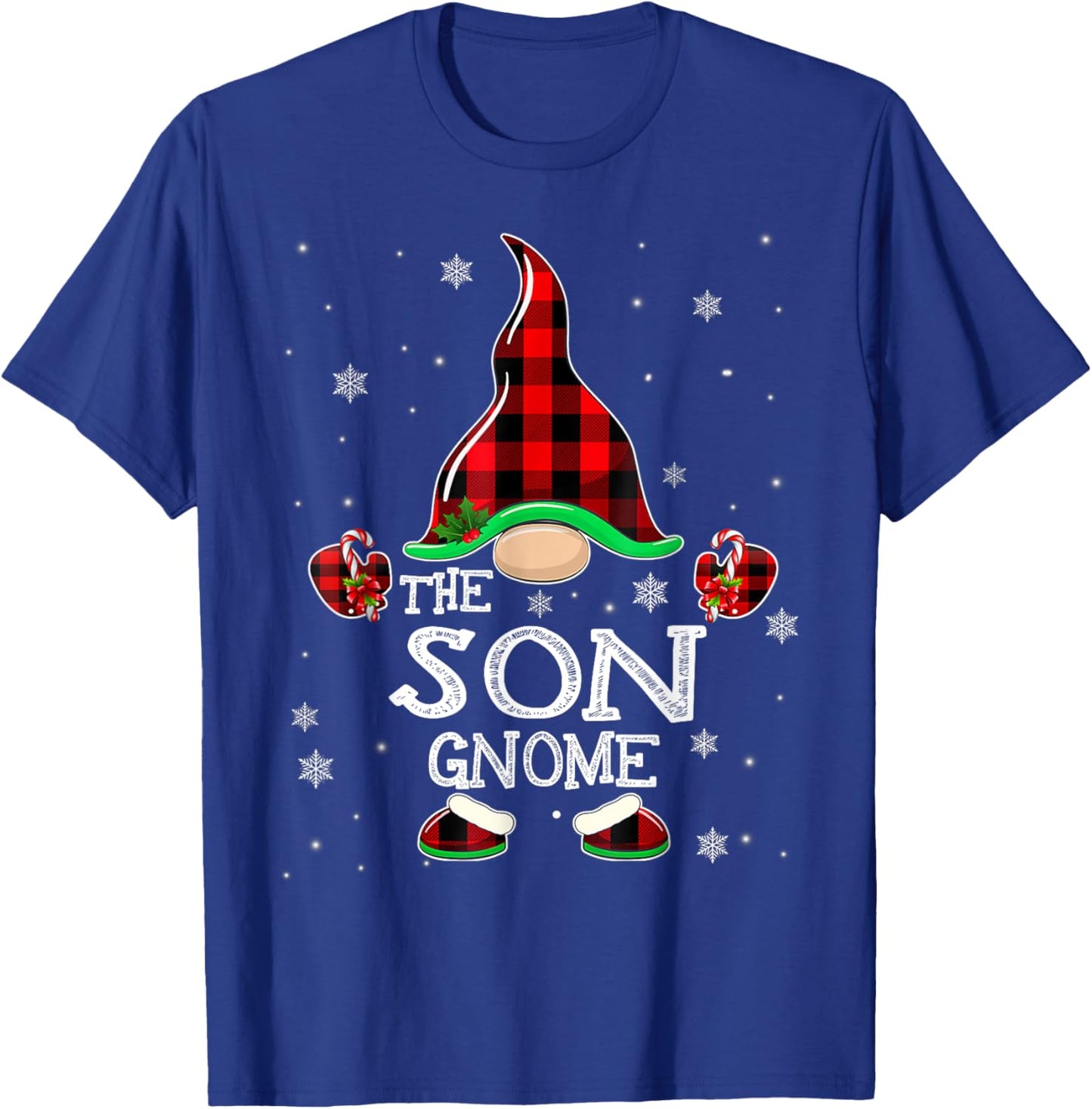 Son Gnome Buffalo Plaid Matching Family Christmas Pajama T-Shirt - T-Shirt | Royal