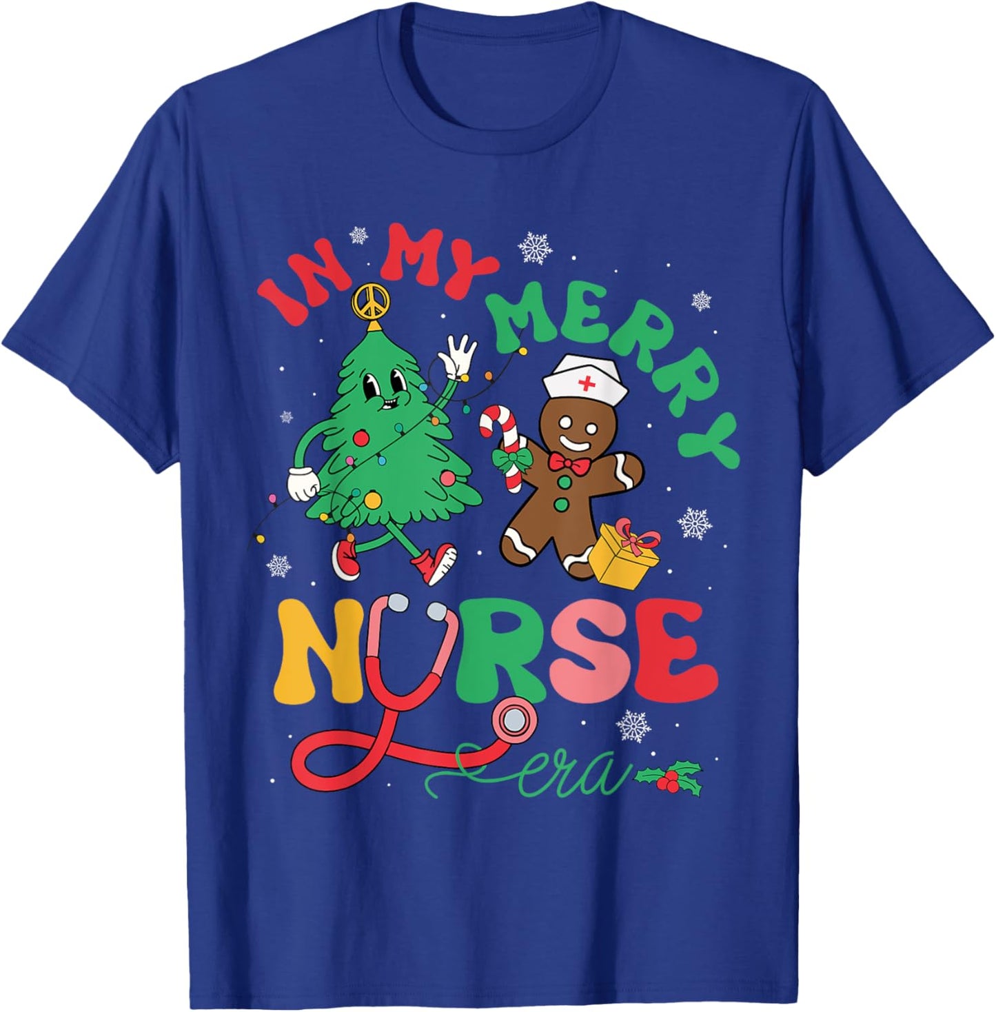 In My Merry Nurse Era Christmas Tree Gingerbread Nursing T-Shirt - T-Shirt | Royal