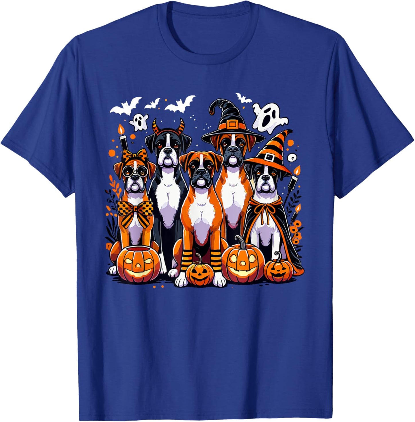 Boxer Halloween Costume, Dog Ghost Witch Hat Men Women Kids T-Shirt - T-Shirt | Royal