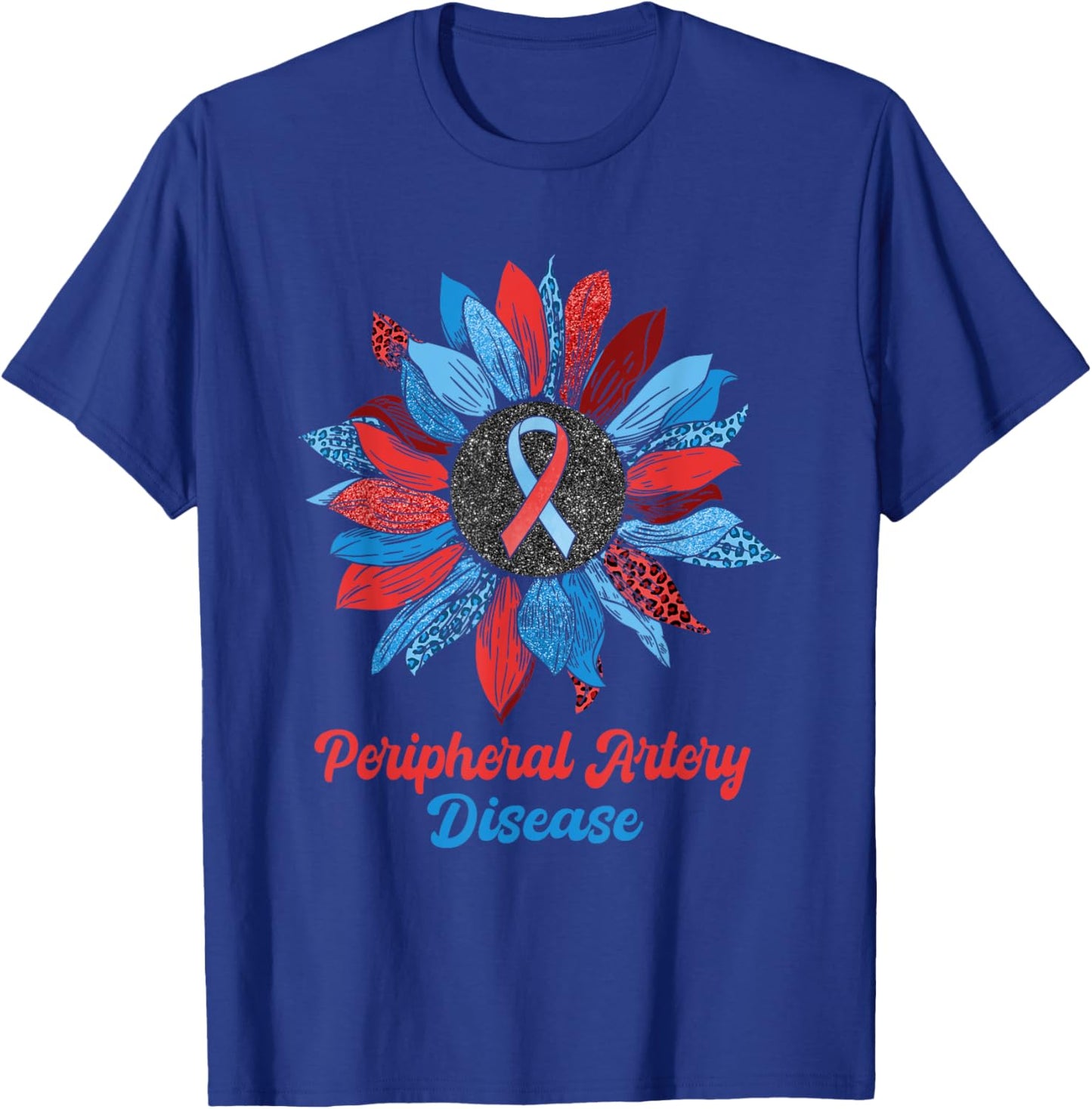 Leopard Sunflower Peripheral Artery Disease Warrior Support T-Shirt - T-Shirt | Royal