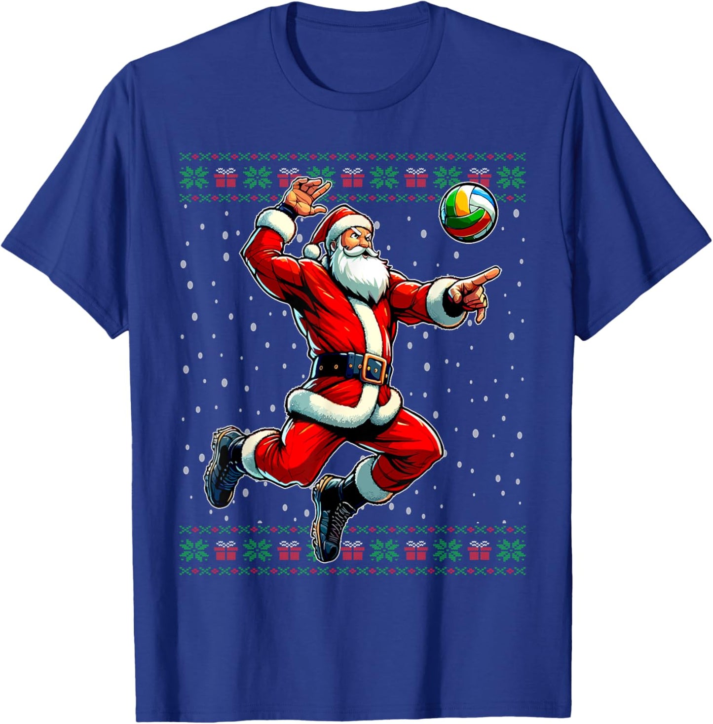 Volleyball Santa Claus Ugly Christmas Sweater T-Shirt - T-Shirt | Royal