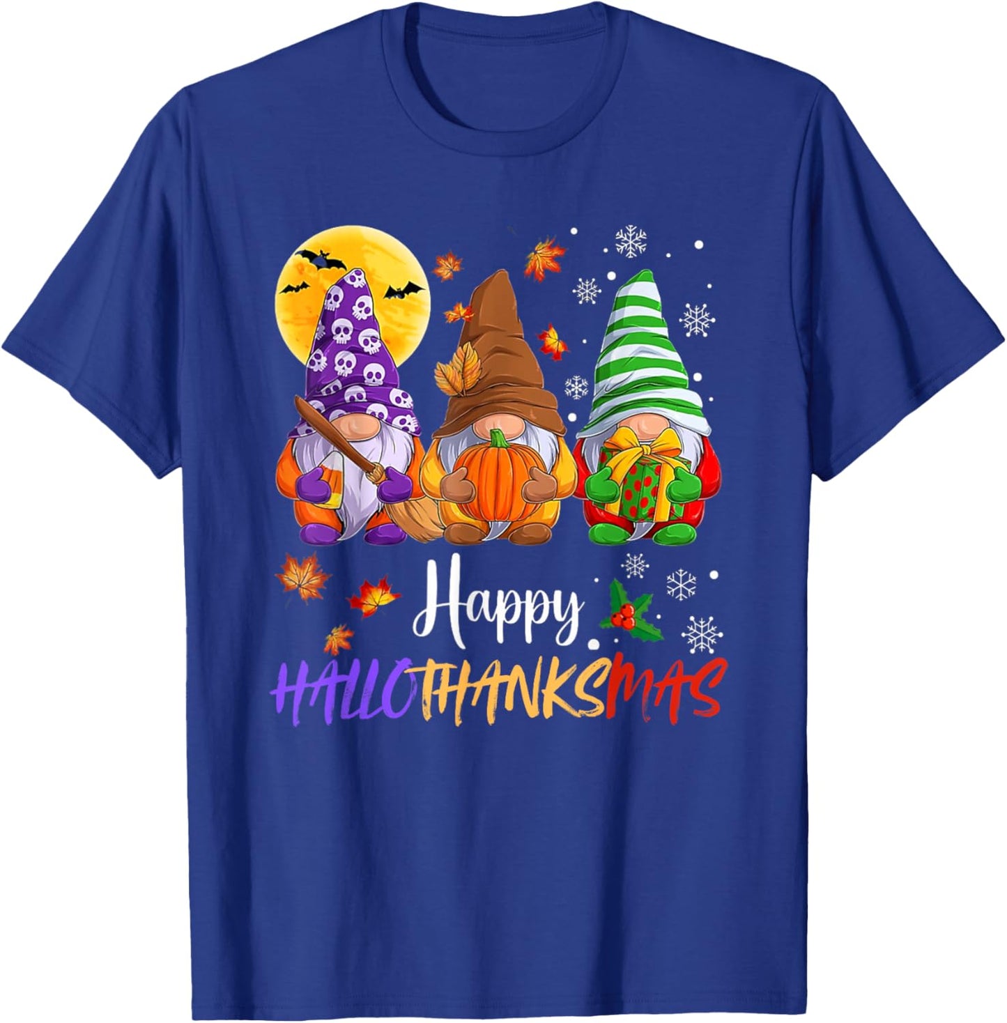 Happy Hallothanksmas Gnomes Lover Halloween Merry Christmas T-Shirt - T-Shirt | Royal