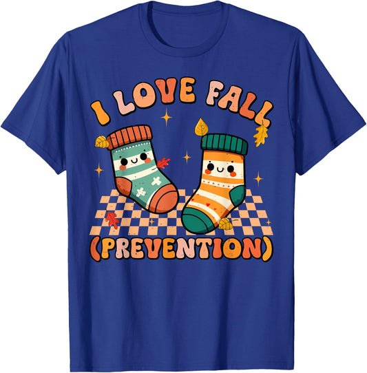 Groovy Retro I Love Fall Prevention Fall Physical Therapy T-Shirt - T-Shirt | Royal