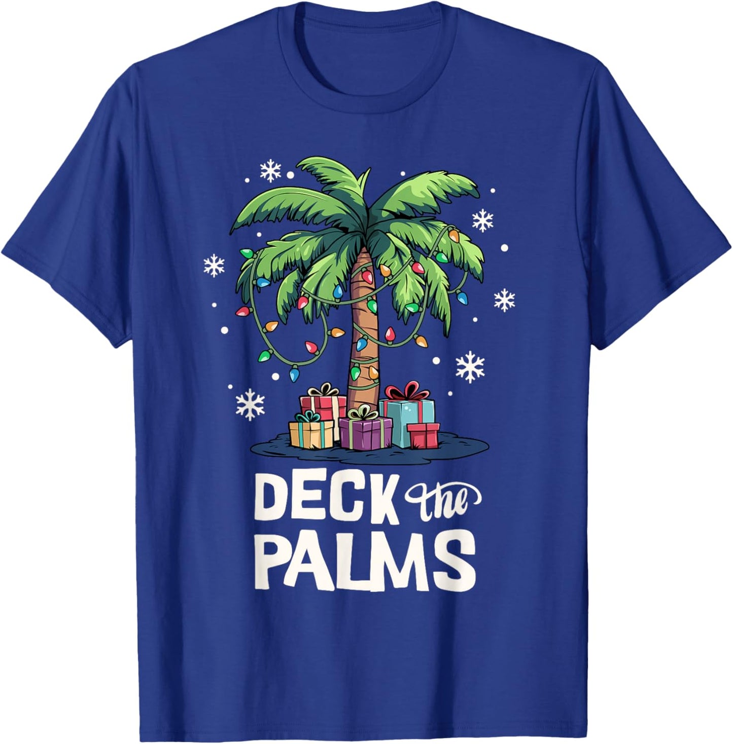 Deck The Palms Family Vacation Tropical Palm Tree Christmas T-Shirt - T-Shirt | Royal