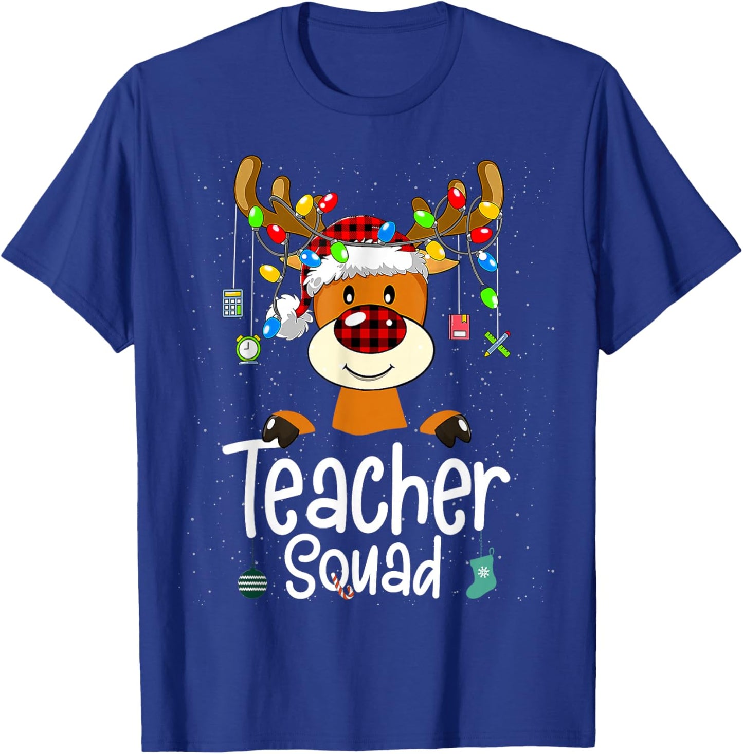 Teacher Squad Red Black Plaid Rudolph Reindeer Christmas T-Shirt - T-Shirt | Royal