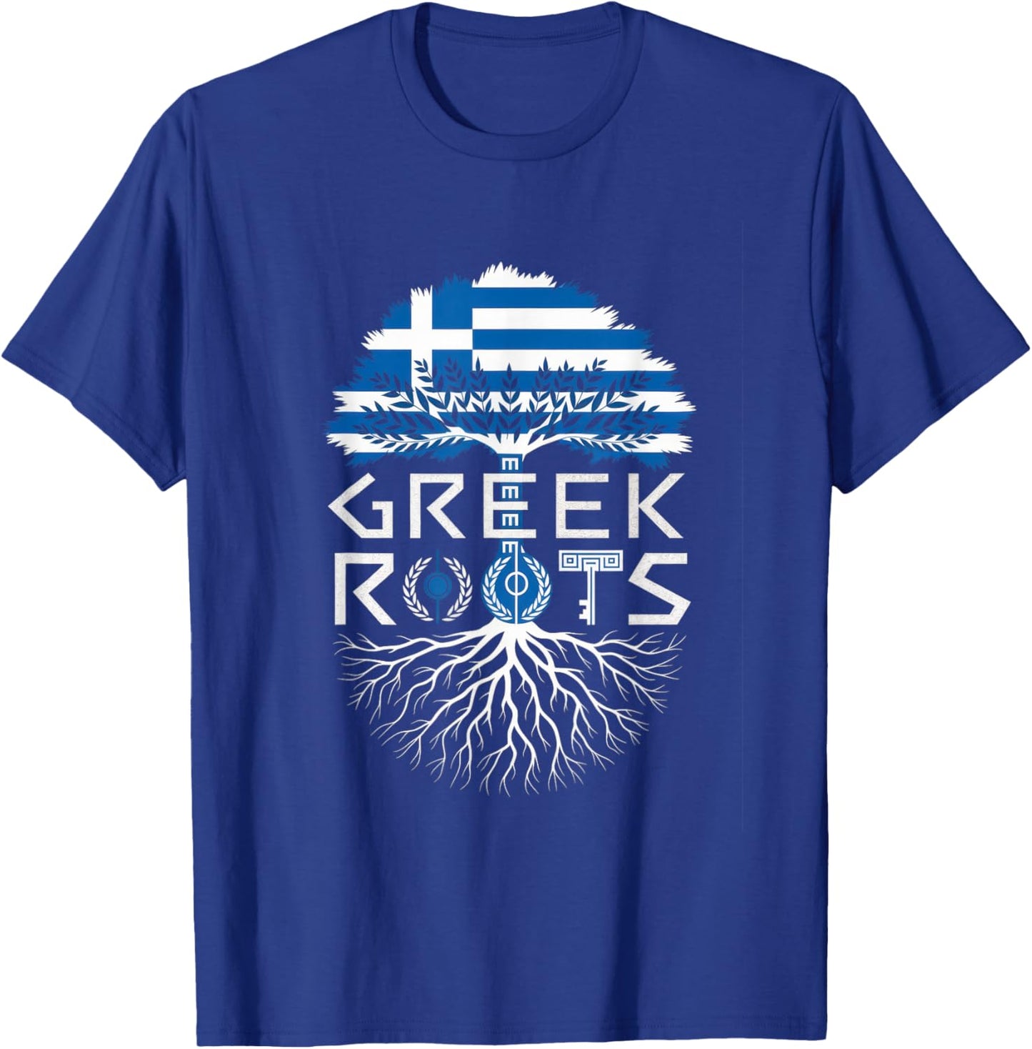Greek Roots - Greece Flag Colors Family Tree Souvenir T-Shirt - T-Shirt | Royal