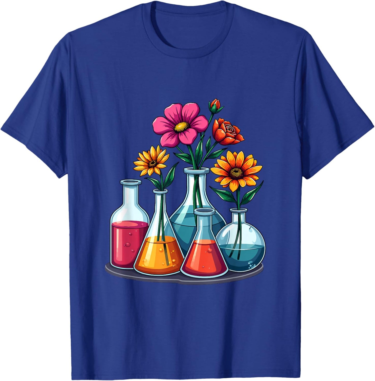 Floral Beakers Chemistry Scientist Medical Lab Technician T-Shirt - T-Shirt | Royal