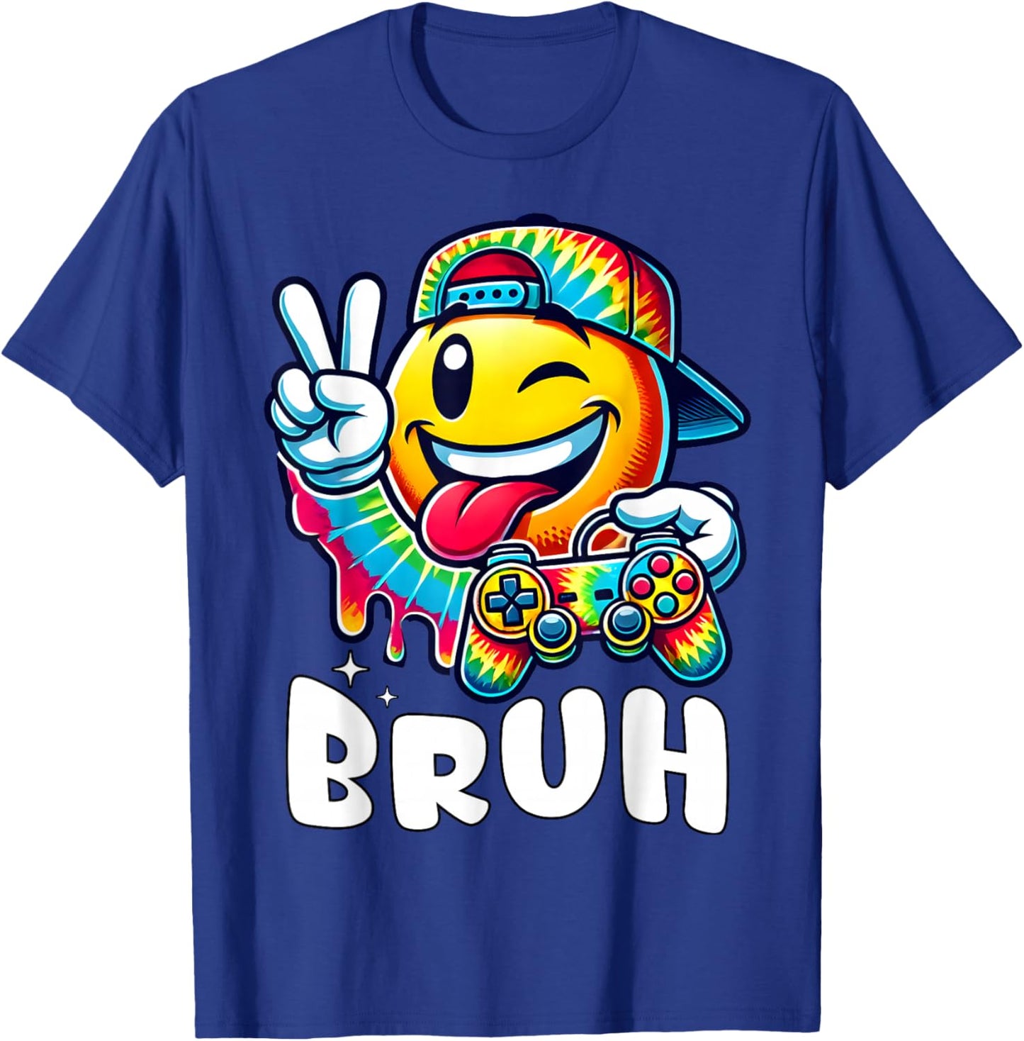 Groovy Tie Dye Gaming Funny Bruh Boys Peace Sign Gamer Kids T-Shirt - T-Shirt | Royal