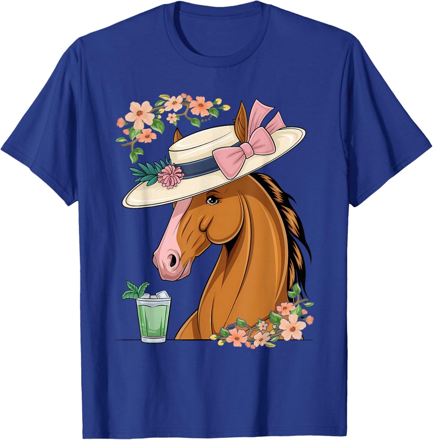 Funny Horse Derby Party Blue Round Neck T-Shirt - T-Shirt | Royal
