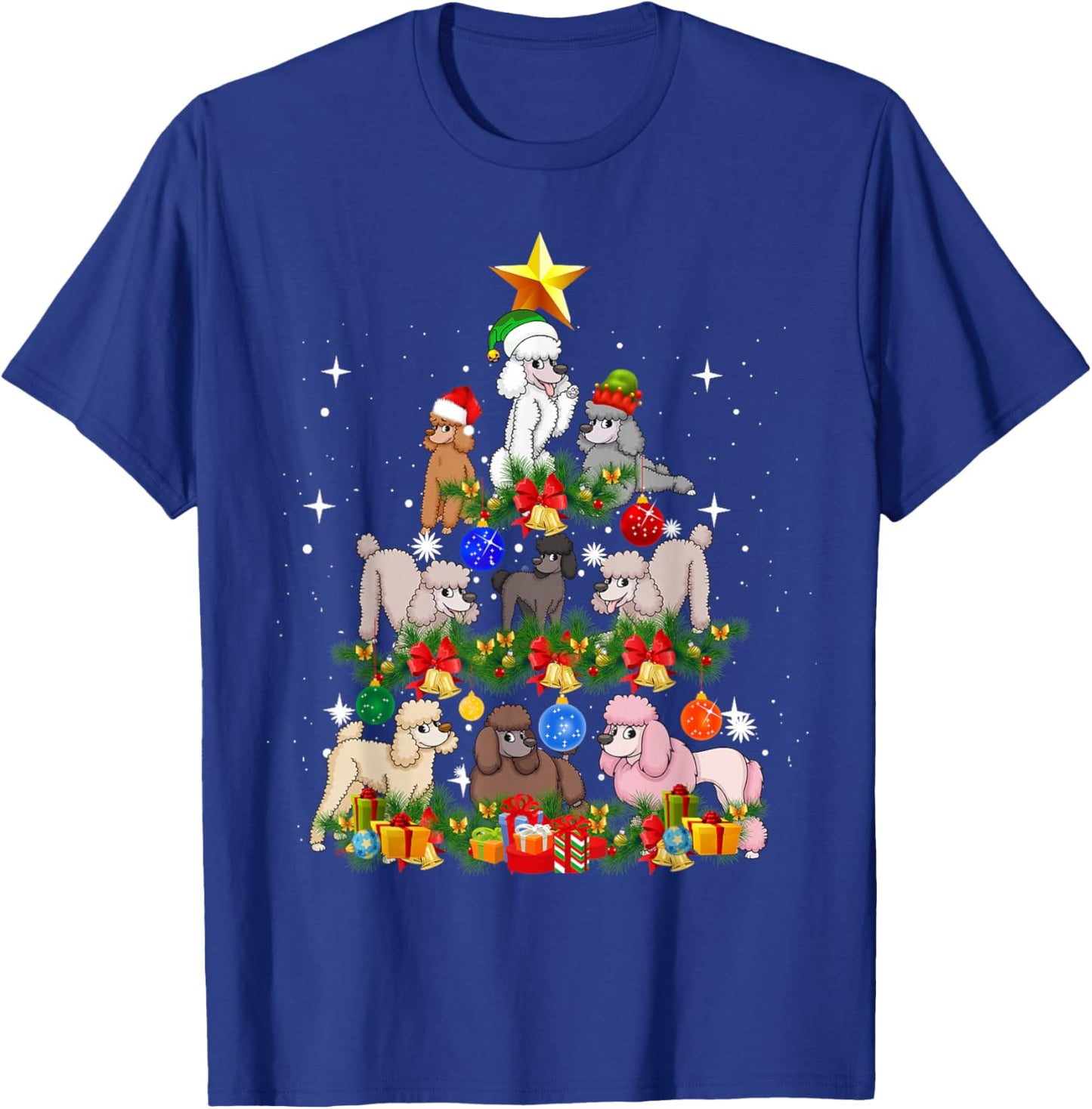 Funny Poodle Christmas Tree Santa Hat Xmas Holiday Costume Men Women Kids T-Shirt - T-Shirt | Royal